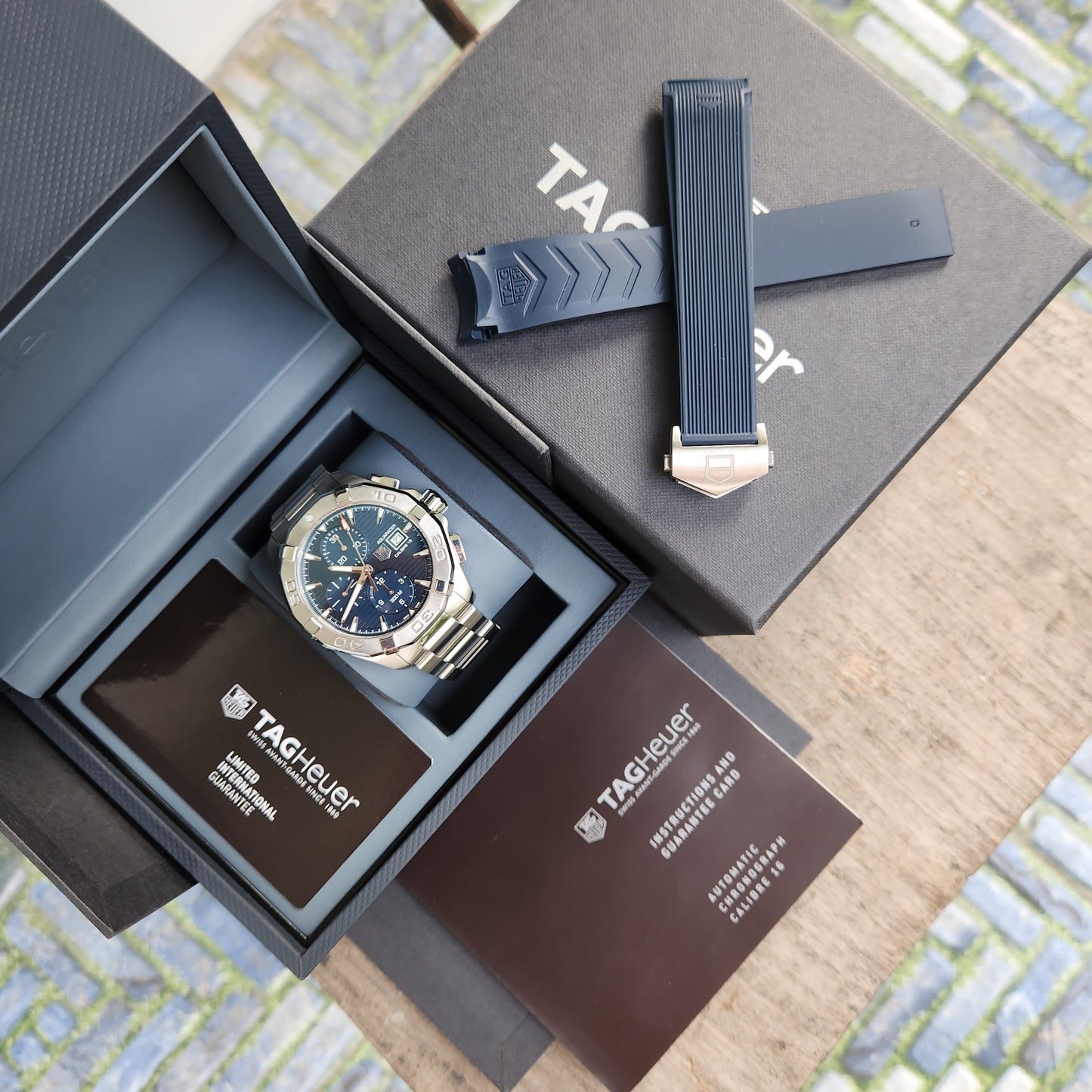 Tag Heuer Aquaracer Chronograph Calibre 16 Blue Dial 43mm - Complete Set