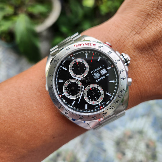 Tag Heuer F1 Chronograph Calibre 16 Steel Bezel in Black Dial 44mm - Complete Set