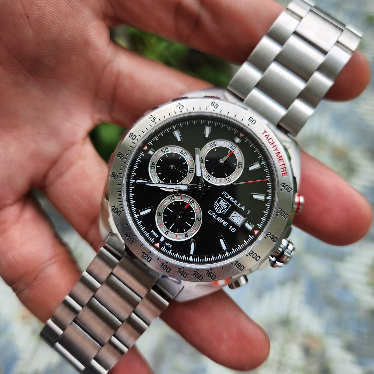 Tag Heuer F1 Chronograph Calibre 16 Steel Bezel in Black Dial 44mm - Complete Set