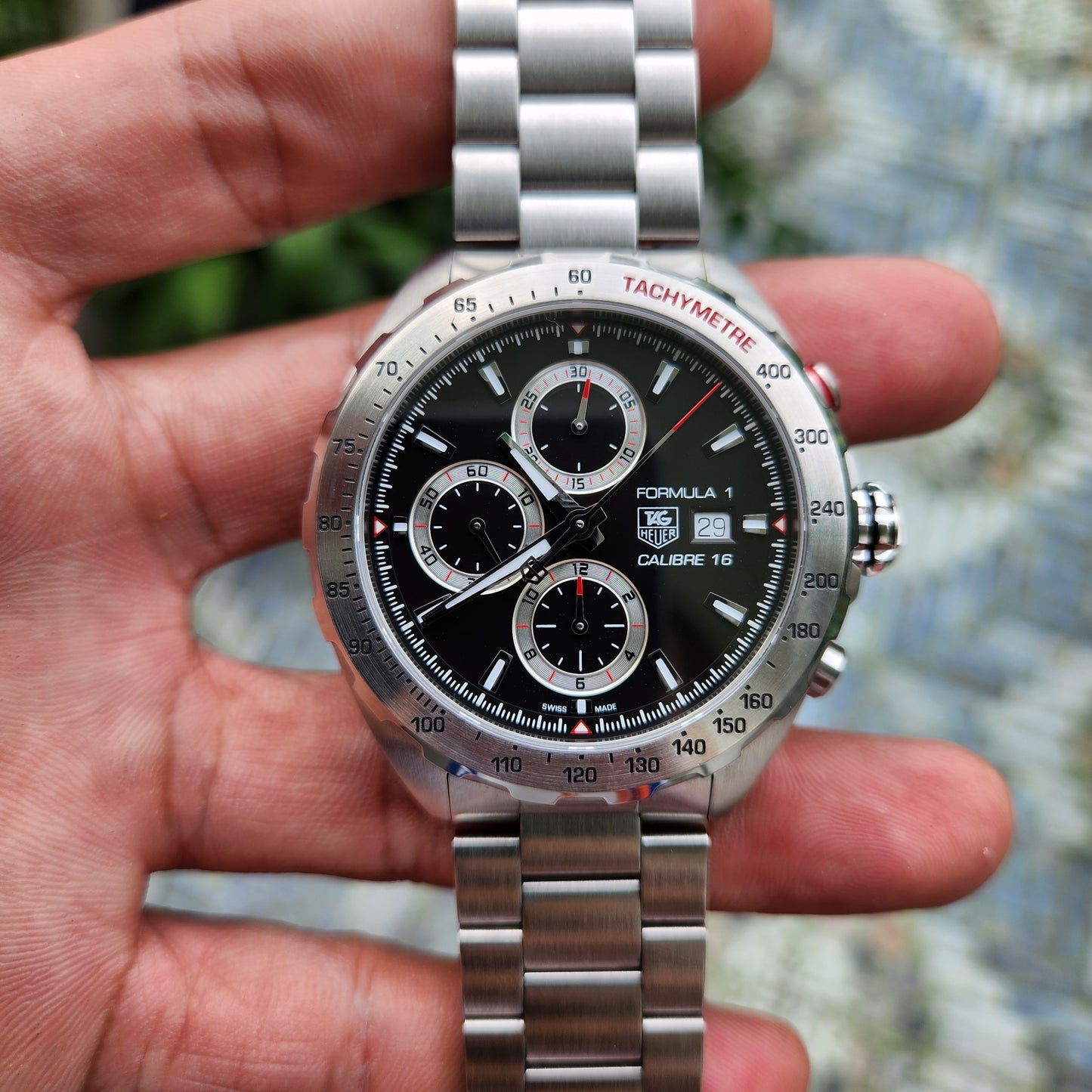 Tag Heuer F1 Chronograph Calibre 16 Steel Bezel in Black Dial 44mm - Complete Set