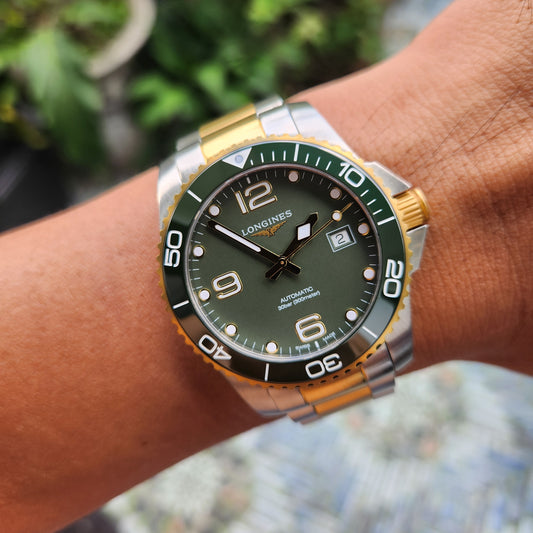 Longines HydroConquest Green Ceramic Bezel with Yellow Gold Accents in Green Matte Dial 41mm