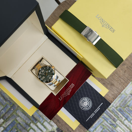 Longines HydroConquest Green Ceramic Bezel with Yellow Gold Accents in Green Matte Dial 41mm