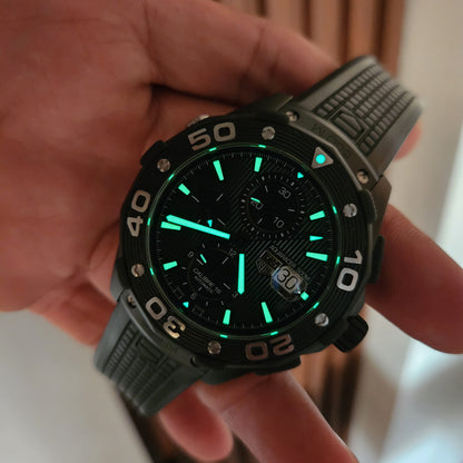 Tag Heuer Aquaracer Chronograph Calibre 16 Titanium PVD Black Engraved Stripes Dial 500M 44mm - Complete Set