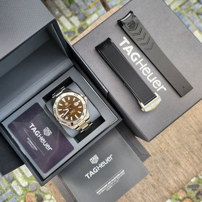 Tag Heuer Aquaracer Calibre 5 Sunray Brushed Brown Dial 43mm - Complete Set