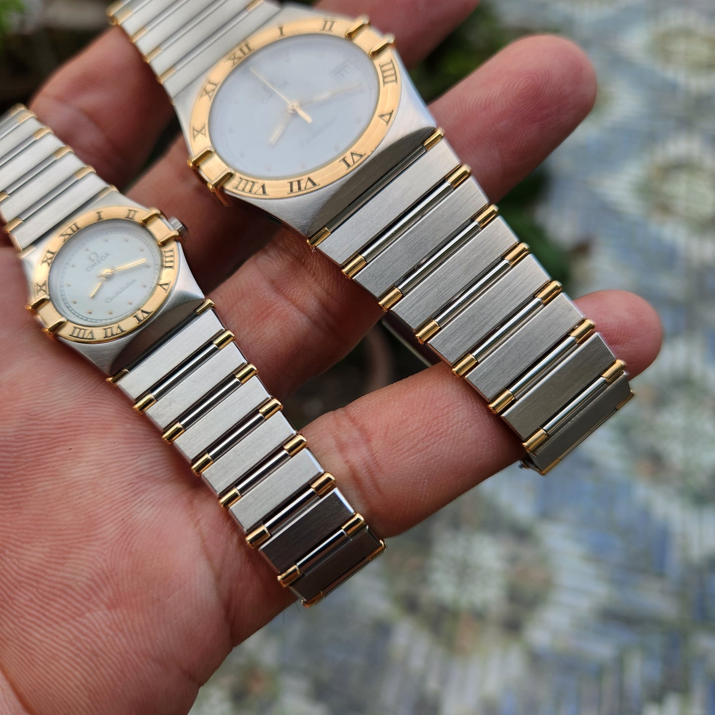 Omega Constellation 18k Solid Gold Bezel Two-Tone White Dial - His and Her