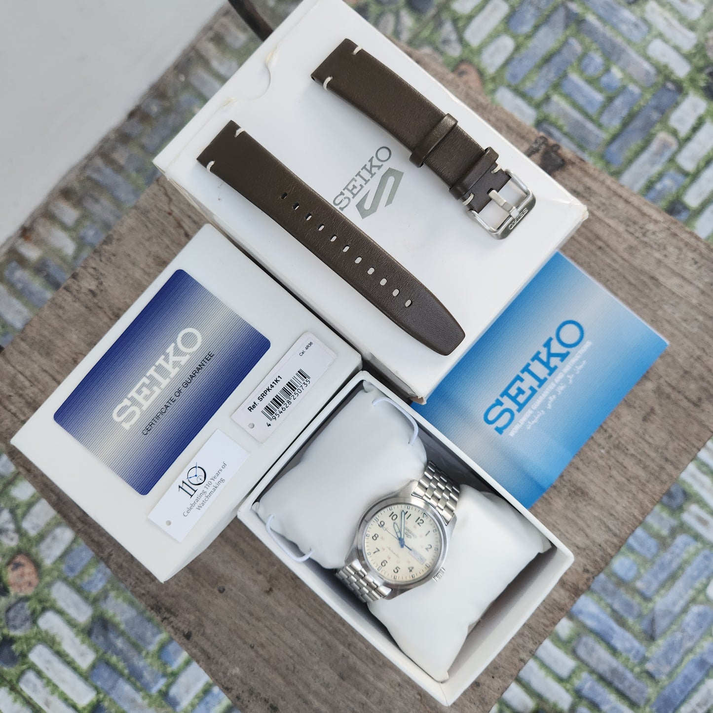 Seiko 5 Sports 'Laurel' Limited Edition 110th Anniversary 38mm Off-White Dial - Complete Set