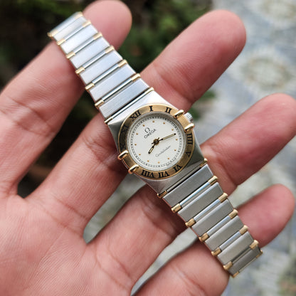 Omega Constellation Ladies 18k Solid Gold Bezel Two-Tone 24mm White Dial