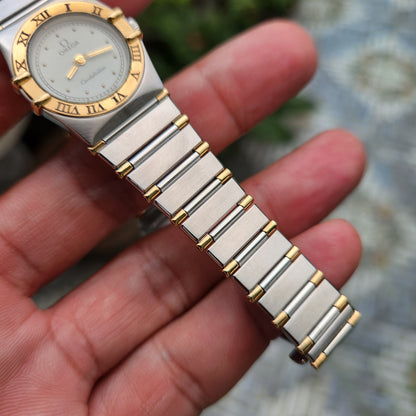 Omega Constellation Ladies 18k Solid Gold Bezel Two-Tone 24mm White Dial