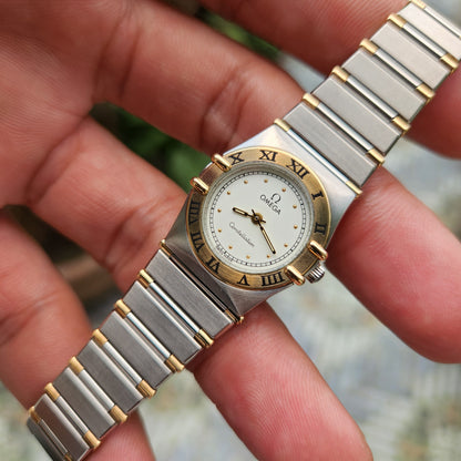 Omega Constellation Ladies 18k Solid Gold Bezel Two-Tone 24mm White Dial