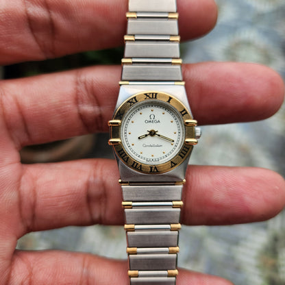 Omega Constellation Ladies 18k Solid Gold Bezel Two-Tone 24mm White Dial