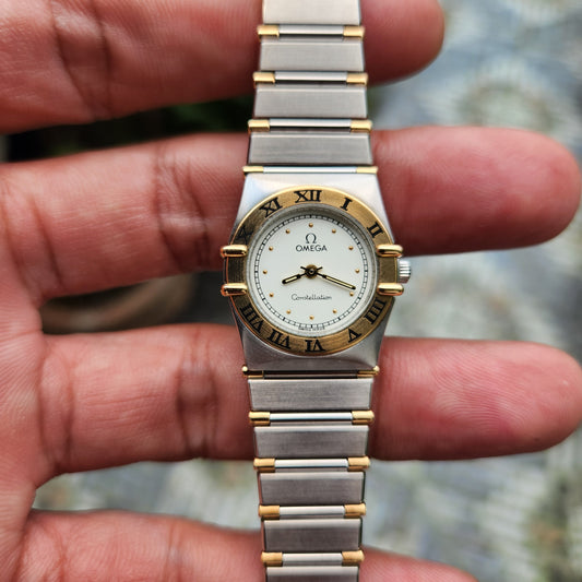 Omega Constellation Ladies 18k Solid Gold Bezel Two-Tone 24mm White Dial