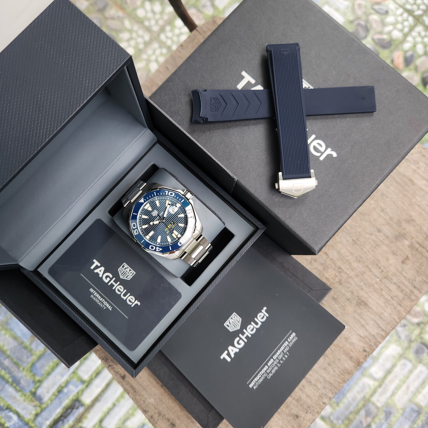 Tag Heuer Aquaracer Calibre 5 Ceramic Bezel in Blue Dial 43mm - Complete Set