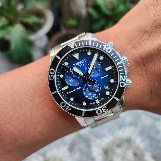 Tissot Seastar 1000 Chronograph Graded Blue-Black Dial 45mm - Complete Set