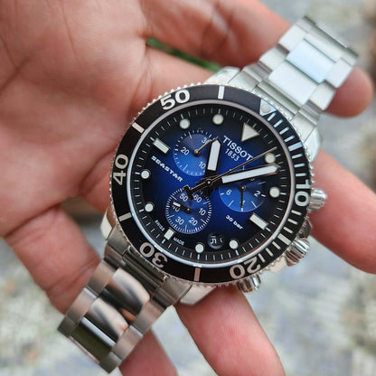 Tissot Seastar 1000 Chronograph Graded Blue-Black Dial 45mm - Complete Set