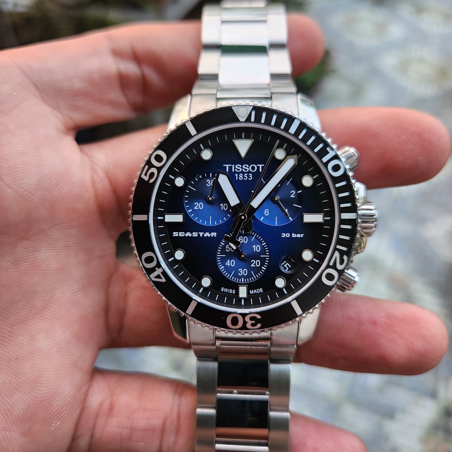 Tissot Seastar 1000 Chronograph Graded Blue-Black Dial 45mm - Complete Set