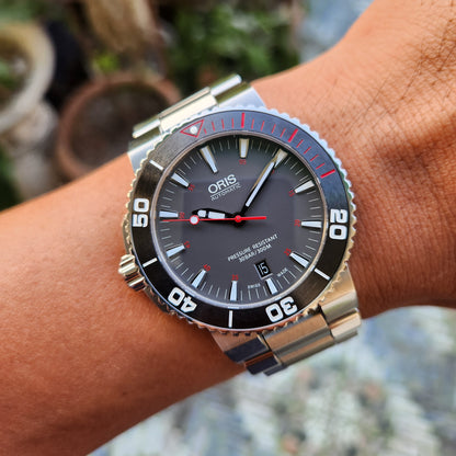 Oris Aquis Red Sea Limited Edition Ceramic Bezel with White/Red Accents in Grey Dial 43mm - Complete Set