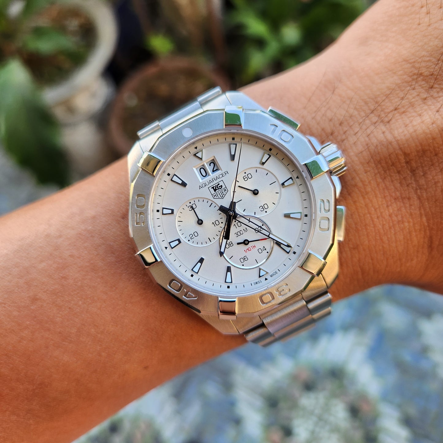 Tag Heuer Aquaracer Chronograph Grande Date White Dial 43mm