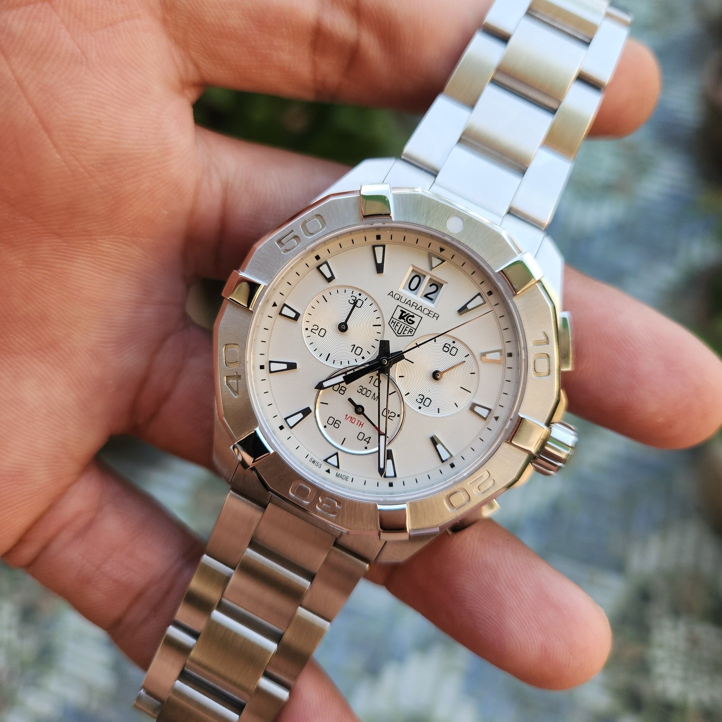 Tag Heuer Aquaracer Chronograph Grande Date White Dial 43mm