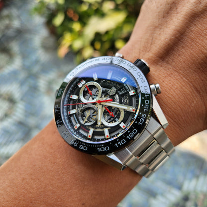 Tag Heuer Carrera Heuer 01 Chronograph Black Ceramic Bezel in Skeleton Dial 43mm - Complete Set
