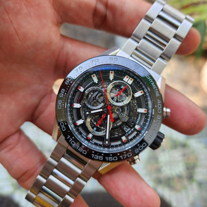 Tag Heuer Carrera Heuer 01 Chronograph Black Ceramic Bezel in Skeleton Dial 43mm - Complete Set