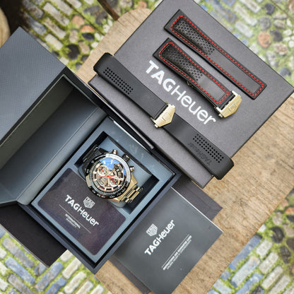 Tag Heuer Carrera Heuer 01 Chronograph Black Ceramic Bezel in Skeleton Dial 43mm - Complete Set