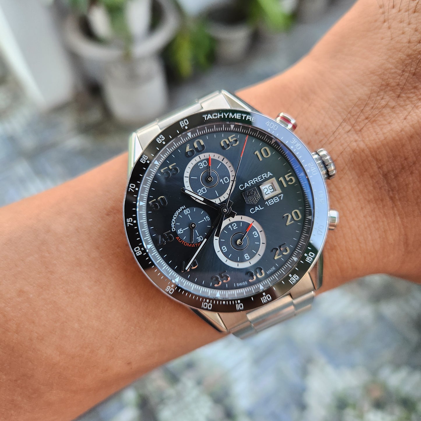 Tag Heuer Carerra Calibre 1887 Chronograph Ceramic Bezel in Anthracite Grey Dial 43mm - Complete Set