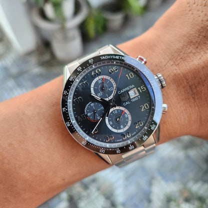 Tag Heuer Carerra Calibre 1887 Chronograph Ceramic Bezel in Anthracite Grey Dial 43mm - Complete Set