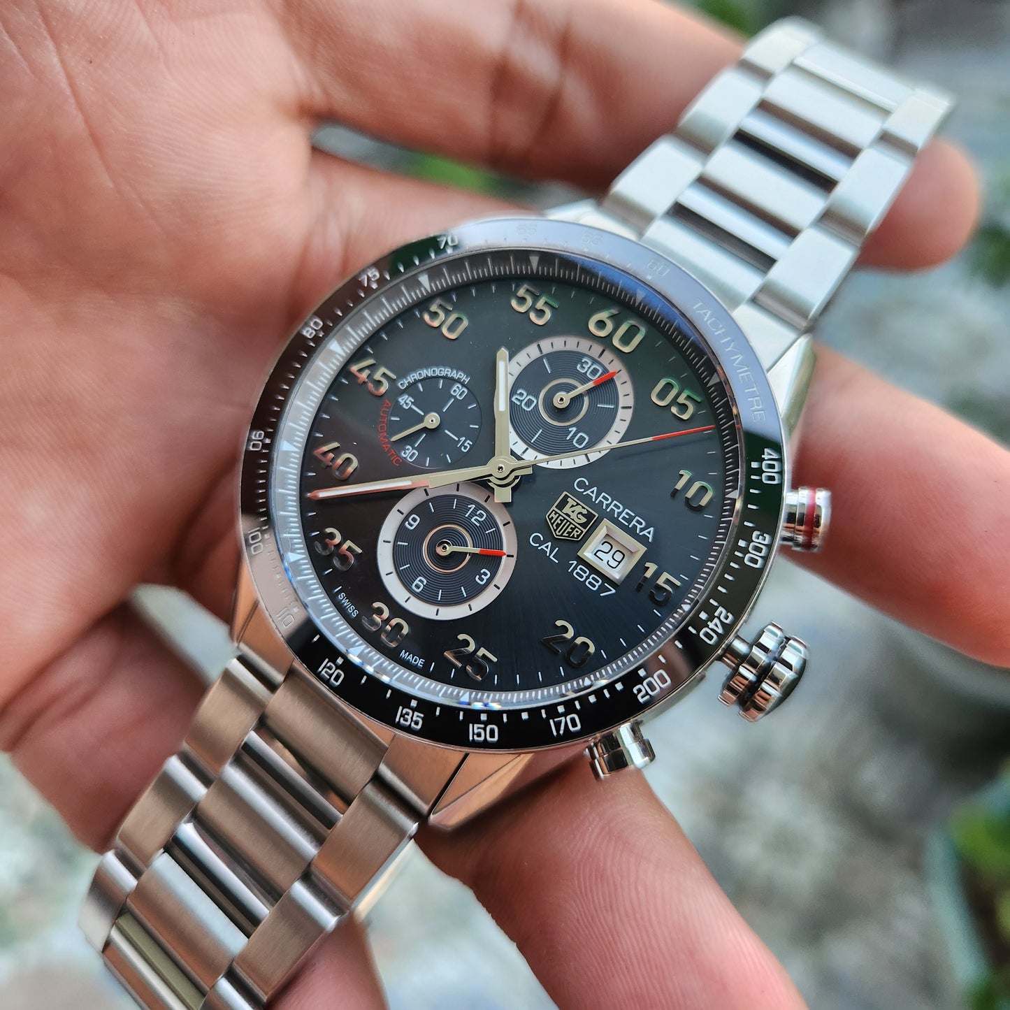 Tag Heuer Carerra Calibre 1887 Chronograph Ceramic Bezel in Anthracite Grey Dial 43mm - Complete Set