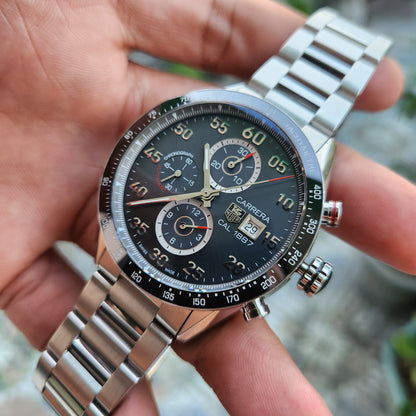 Tag Heuer Carerra Calibre 1887 Chronograph Ceramic Bezel in Anthracite Grey Dial 43mm - Complete Set