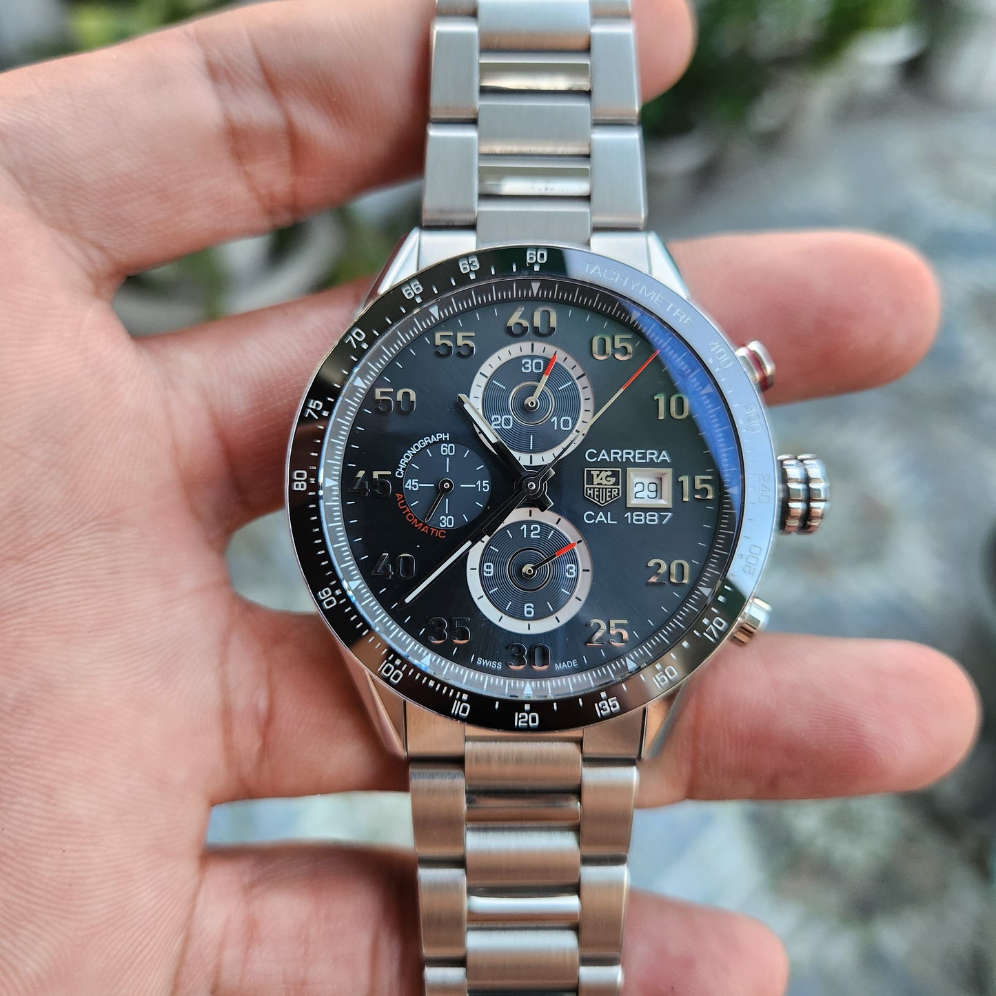 Tag Heuer Carerra Calibre 1887 Chronograph Ceramic Bezel in Anthracite Grey Dial 43mm - Complete Set