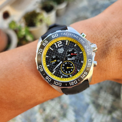 Tag Heuer F1 Chronograph Ceramic Bezel in Racy Carbon Fiber-Textured Dial 43mm - Complete Set