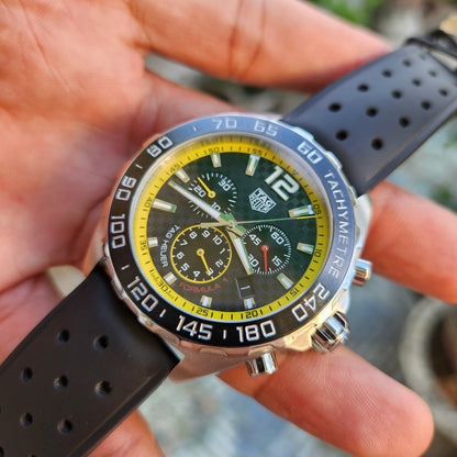Tag Heuer F1 Chronograph Ceramic Bezel in Racy Carbon Fiber-Textured Dial 43mm - Complete Set