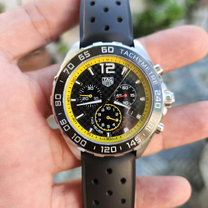 Tag Heuer F1 Chronograph Ceramic Bezel in Racy Carbon Fiber-Textured Dial 43mm - Complete Set