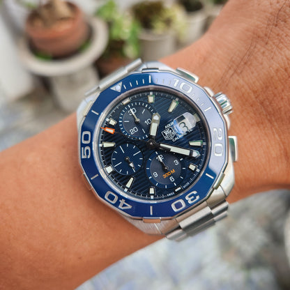 Tag Heuer Aquaracer Chronograph Calibre 16 Ceramic Bezel in Blue Dial 43mm - Complete Set