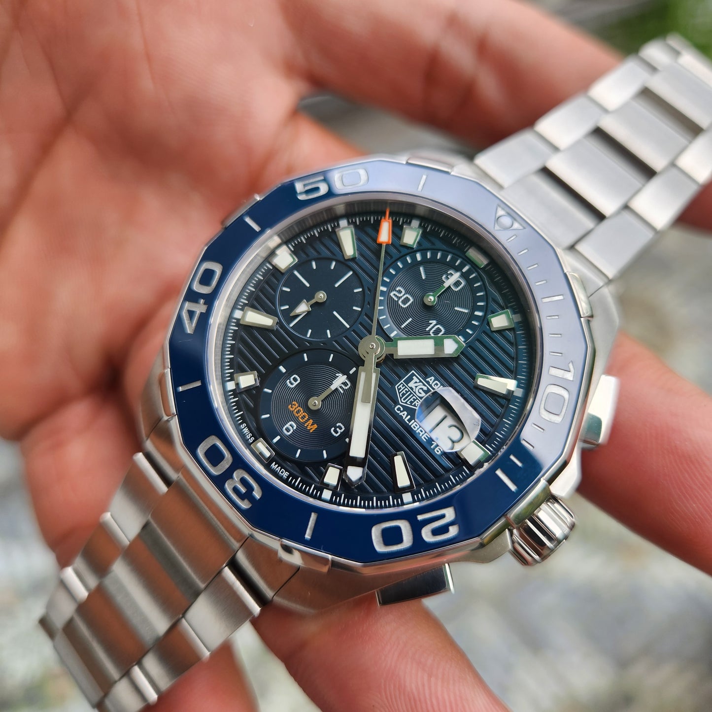 Tag Heuer Aquaracer Chronograph Calibre 16 Ceramic Bezel in Blue Dial 43mm - Complete Set