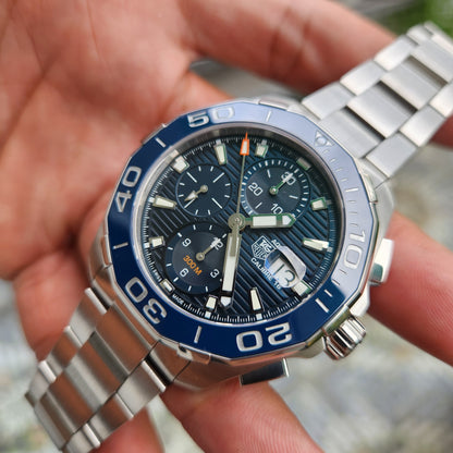 Tag Heuer Aquaracer Chronograph Calibre 16 Ceramic Bezel in Blue Dial 43mm - Complete Set