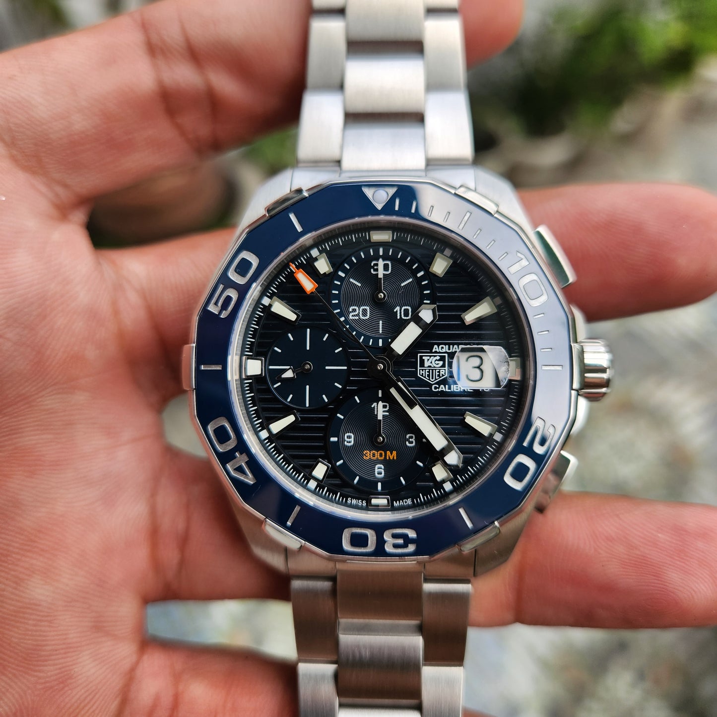 Tag Heuer Aquaracer Chronograph Calibre 16 Ceramic Bezel in Blue Dial 43mm - Complete Set