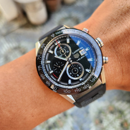 Tag Heuer Carerra Calibre Heuer 01 Chronograph Black Ceramic Bezel in Black Dial 43mm - Complete Set