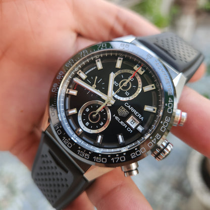 Tag Heuer Carerra Calibre Heuer 01 Chronograph Black Ceramic Bezel in Black Dial 43mm - Complete Set