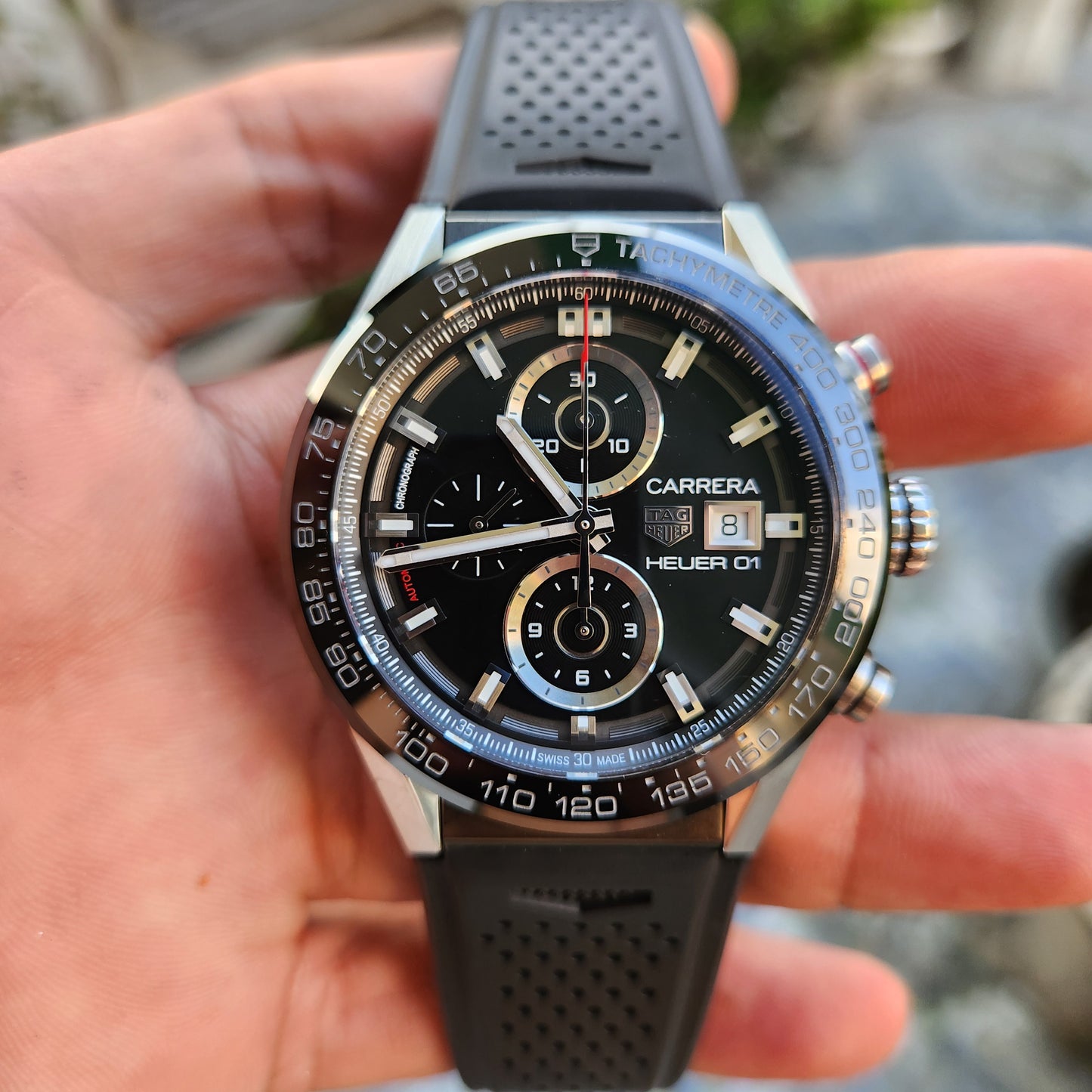 Tag Heuer Carerra Calibre Heuer 01 Chronograph Black Ceramic Bezel in Black Dial 43mm - Complete Set
