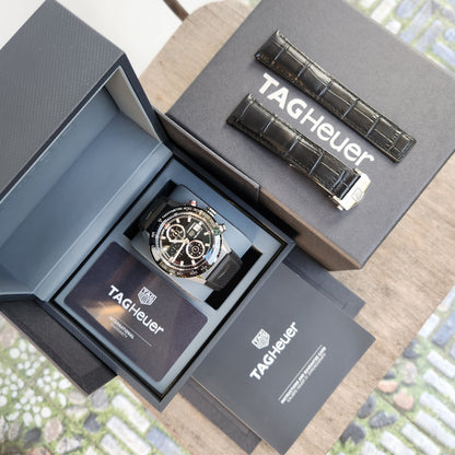 Tag Heuer Carerra Calibre Heuer 01 Chronograph Black Ceramic Bezel in Black Dial 43mm - Complete Set