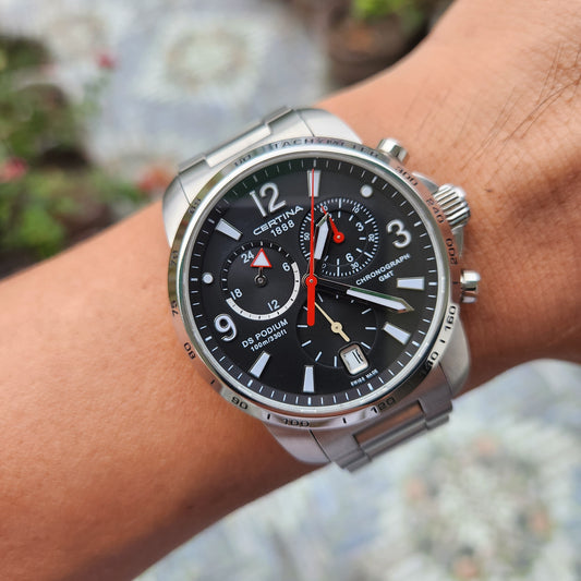 Certina DS Action Podium GMT Chronograph Black Dial 42mm - Complete Set