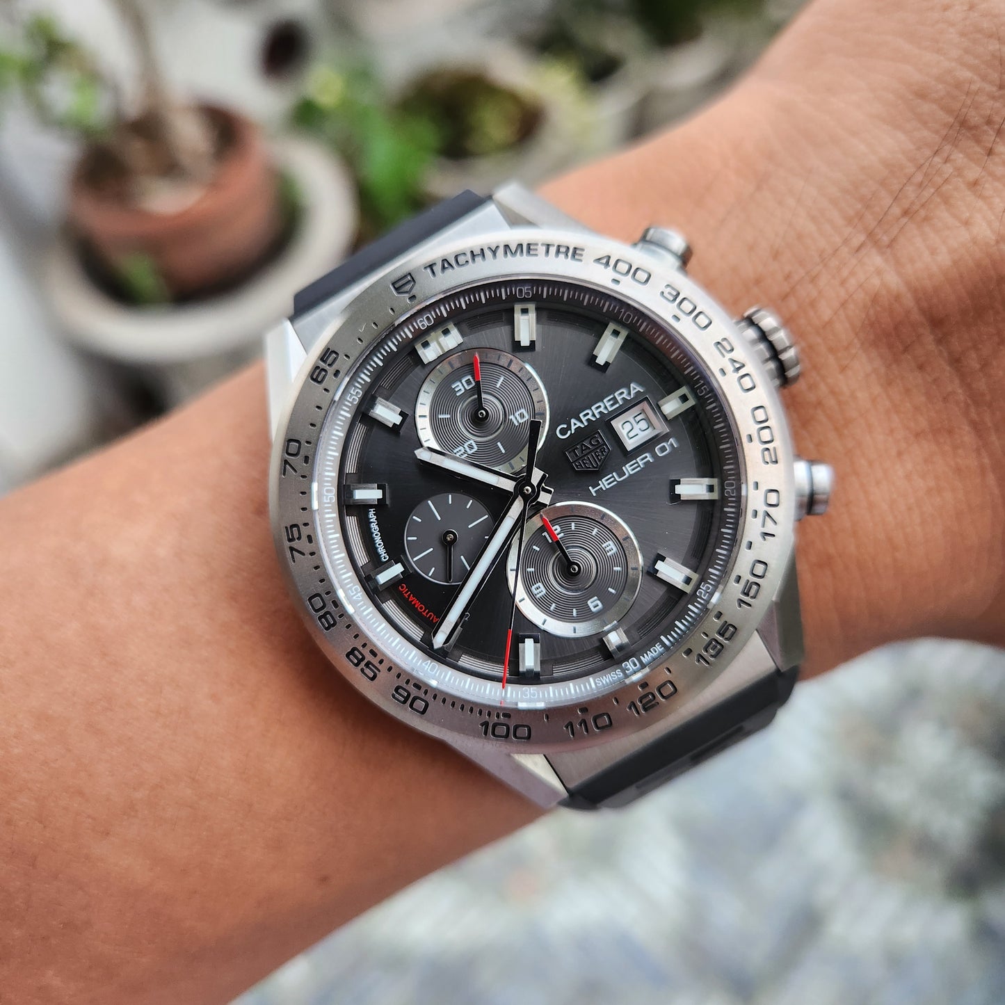 Tag Heuer Carerra Heuer 01 Chronograph Titanium in Black Sunray Grey Dial 43mm - Complete Set