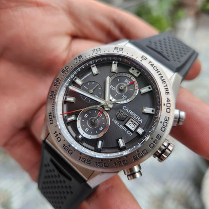 Tag Heuer Carerra Heuer 01 Chronograph Titanium in Black Sunray Grey Dial 43mm - Complete Set