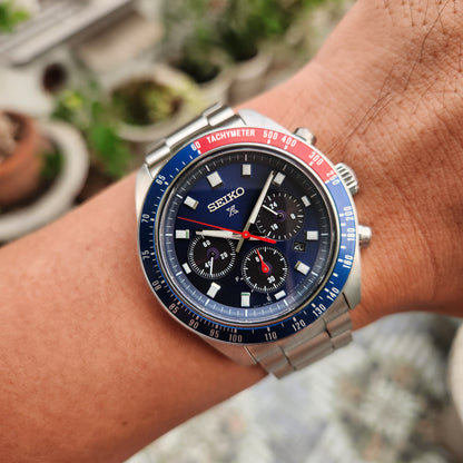 Seiko Prospex Solar Chronograph Speedtimer 'Pepsi' in Blue Dial- Complete Set
