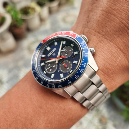 Seiko Prospex Solar Chronograph Speedtimer 'Pepsi' in Blue Dial- Complete Set