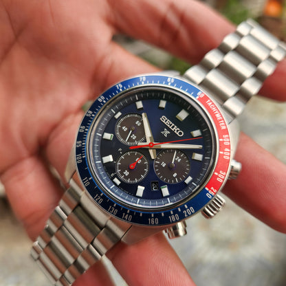 Seiko Prospex Solar Chronograph Speedtimer 'Pepsi' in Blue Dial- Complete Set