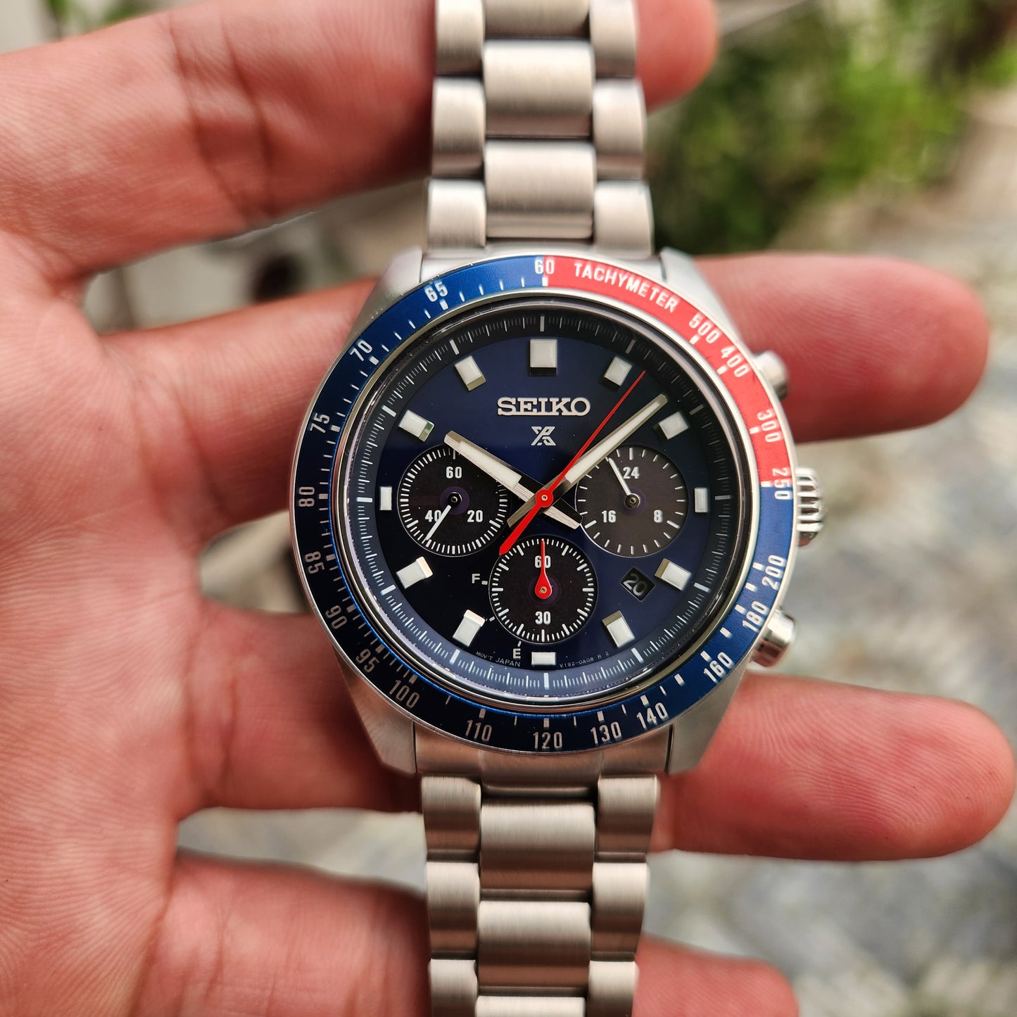 Seiko Prospex Solar Chronograph Speedtimer 'Pepsi' in Blue Dial- Complete Set
