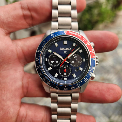 Seiko Prospex Solar Chronograph Speedtimer 'Pepsi' in Blue Dial- Complete Set
