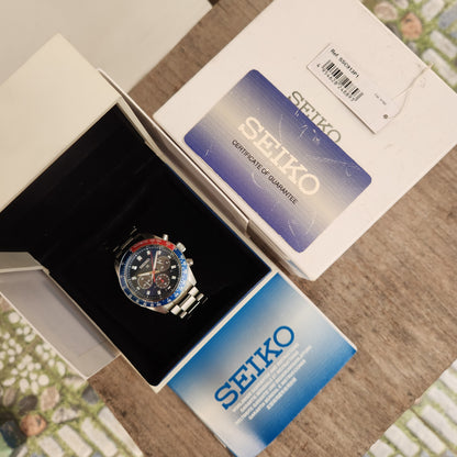 Seiko Prospex Solar Chronograph Speedtimer 'Pepsi' in Blue Dial- Complete Set